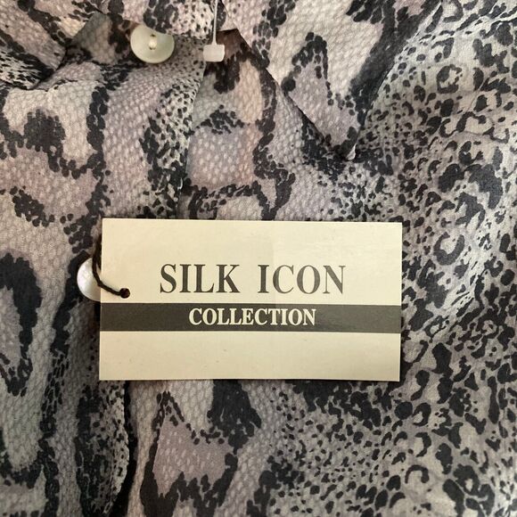 NWT‎ Silk Icon Shirt Womens Sz M Gray Snake Print Button Up Short Sleeve - Picture 7 of 12